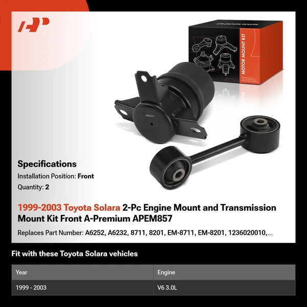 1999-2003 Toyota Solara 2-Pc Engine Mount and Transmission Mount Kit Front A-Premium APEM857