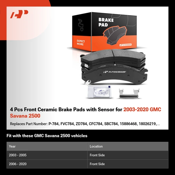 4 Pcs Front Ceramic Brake Pads with Sensor for 2003-2020 GMC Savana 2500