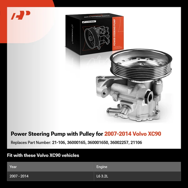 Power Steering Pump with Pulley for 2007-2014 Volvo XC90