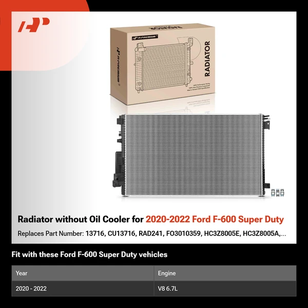 Radiator without Oil Cooler for 2020-2022 Ford F-600 Super Duty