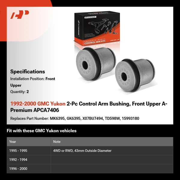 1992-2000 GMC Yukon 2-Pc Control Arm Bushing, Front Upper A-Premium APCA7406