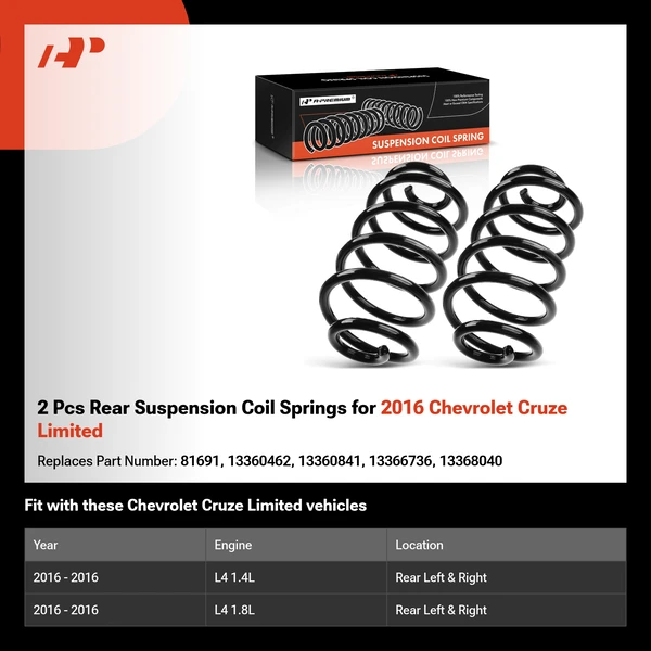 2 Pcs Rear Suspension Coil Springs for 2016 Chevrolet Cruze Limited