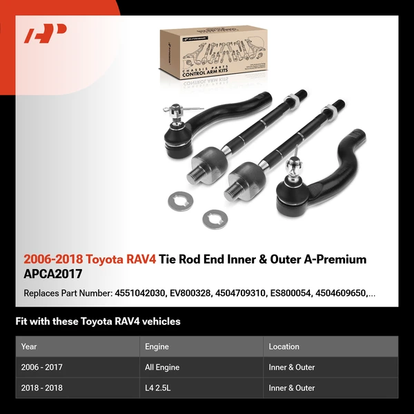 2006-2018 Toyota RAV4 Tie Rod End Inner & Outer A-Premium APCA2017