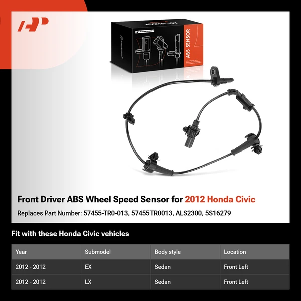 Front Driver ABS Wheel Speed Sensor for 2012 Honda Civic