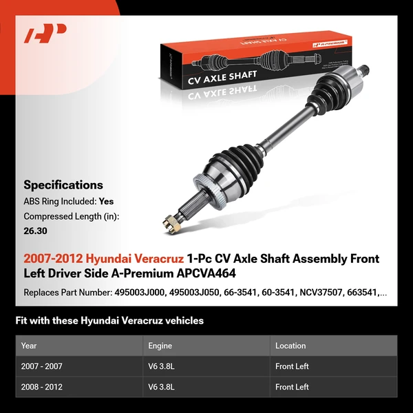 2007-2012 Hyundai Veracruz 1-Pc CV Axle Shaft Assembly Front Left Driver Side A-Premium APCVA464