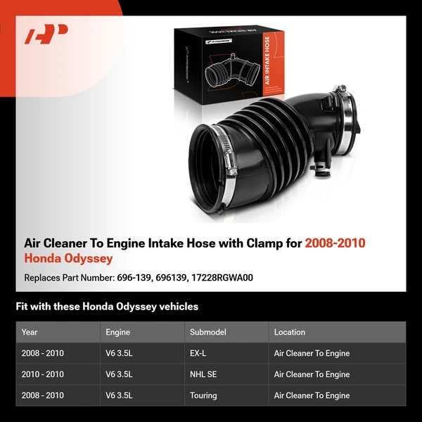 Air Cleaner To Engine Intake Hose with Clamp for 2008-2010 Honda Odyssey