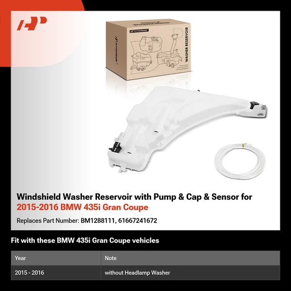 Windshield Washer Reservoir with Pump & Cap & Sensor for 2015-2016 BMW 435i Gran Coupe