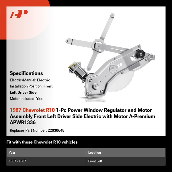1987 Chevrolet R10 1-Pc Power Window Regulator and Motor Assembly Front Left Driver Side Electric with Motor A-Premium APWR1336