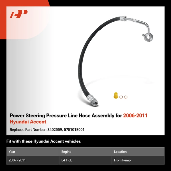 Power Steering Pressure Line Hose Assembly for 2006-2011 Hyundai Accent