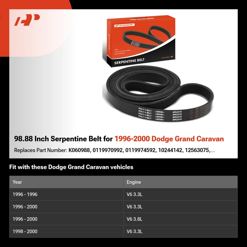 98.88 Inch Serpentine Belt for 1996-2000 Dodge Grand Caravan
