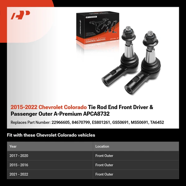 2015-2022 Chevrolet Colorado Tie Rod End Front Driver & Passenger Outer A-Premium APCA8732