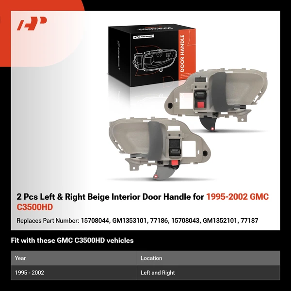 2 Pcs Left & Right Beige Interior Door Handle for 1995-2002 GMC C3500HD