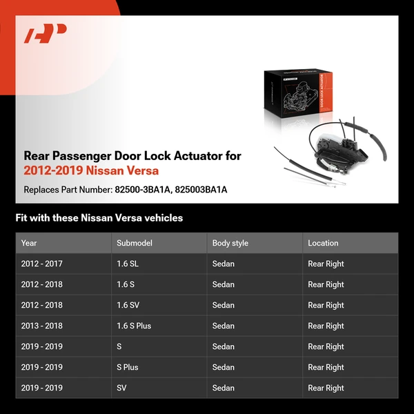 Rear Passenger Door Lock Actuator for 2012-2019 Nissan Versa