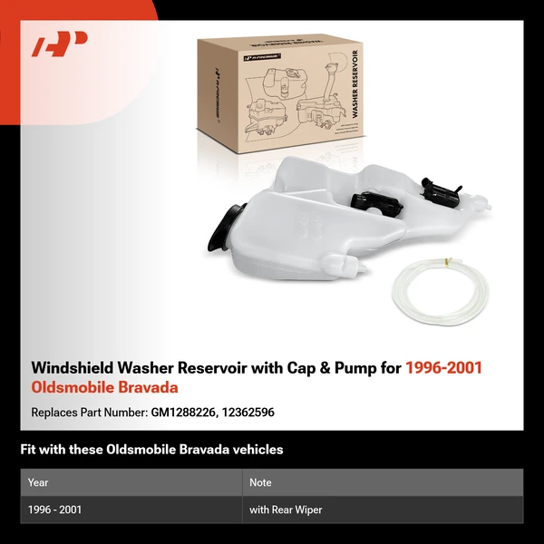 Windshield Washer Reservoir with Cap & Pump for 1996-2001 Oldsmobile Bravada