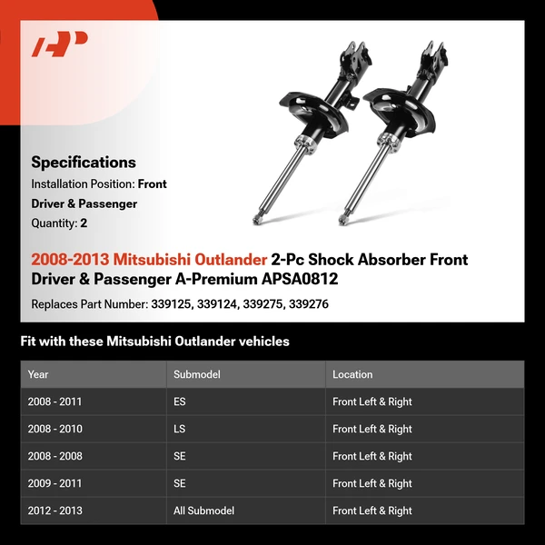 2008-2013 Mitsubishi Outlander 2-Pc Shock Absorber Front Driver & Passenger A-Premium APSA0812