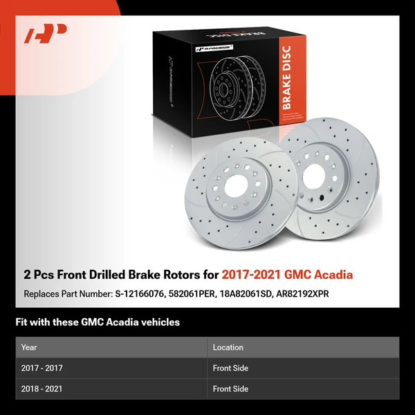 2 Pcs Front Drilled Brake Rotors for 2017-2021 GMC Acadia
