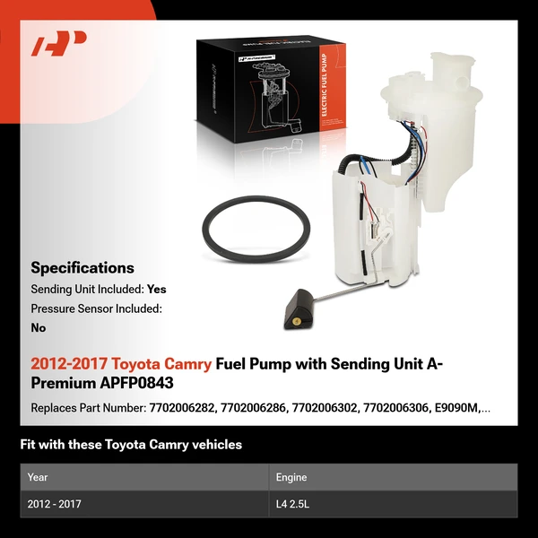 2012-2017 Toyota Camry Fuel Pump with Sending Unit A-Premium APFP0843
