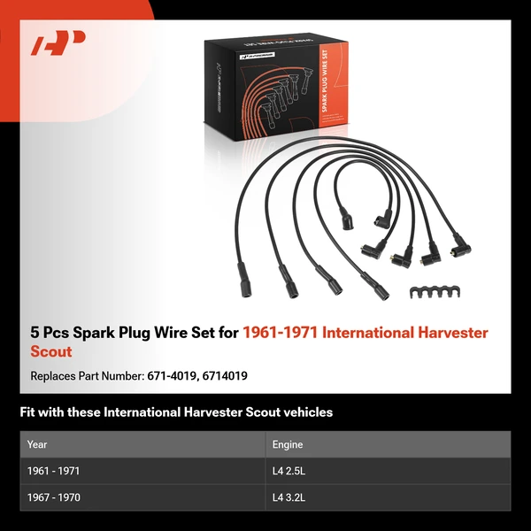 5 Pcs Spark Plug Wire Set for 1961-1971 International Harvester Scout
