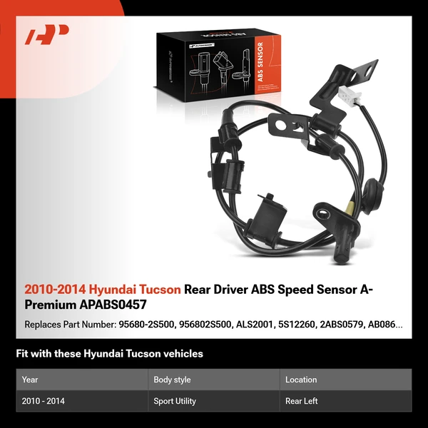 2010-2014 Hyundai Tucson Rear Driver ABS Speed Sensor A-Premium APABS0457