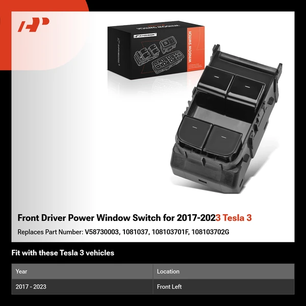 Front Driver Power Window Switch for 2017-2023 Tesla 3