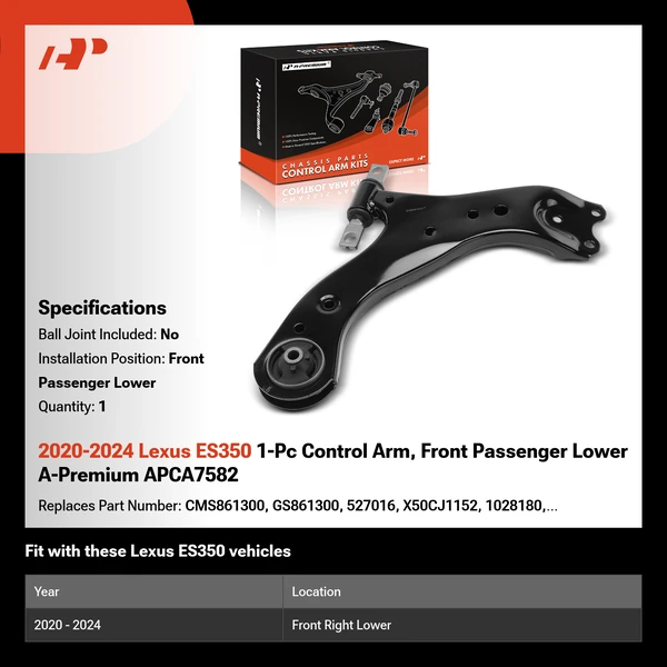 2020-2024 Lexus ES350 1-Pc Control Arm, Front Passenger Lower A-Premium APCA7582