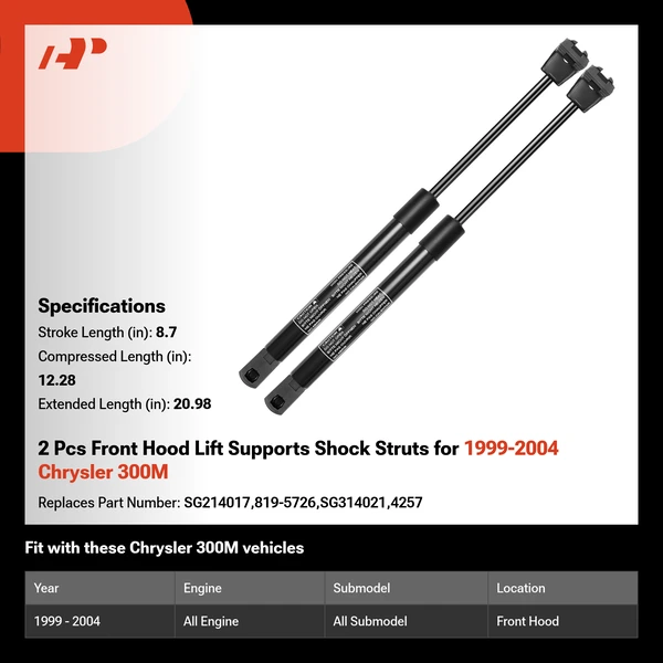 2 Pcs Front Hood Lift Supports Shock Struts for 1999-2004 Chrysler 300M