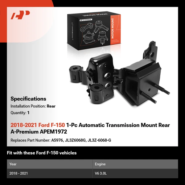 2018-2021 Ford F-150 1-Pc Automatic Transmission Mount Rear A-Premium APEM1972