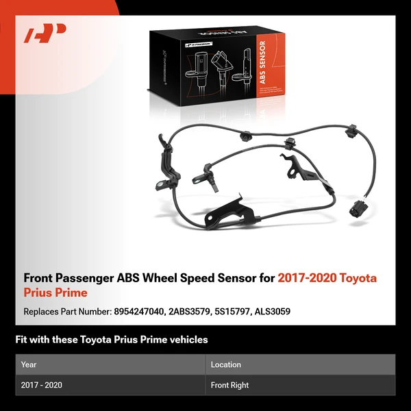 Front Passenger ABS Wheel Speed Sensor for 2017-2020 Toyota Prius Prime