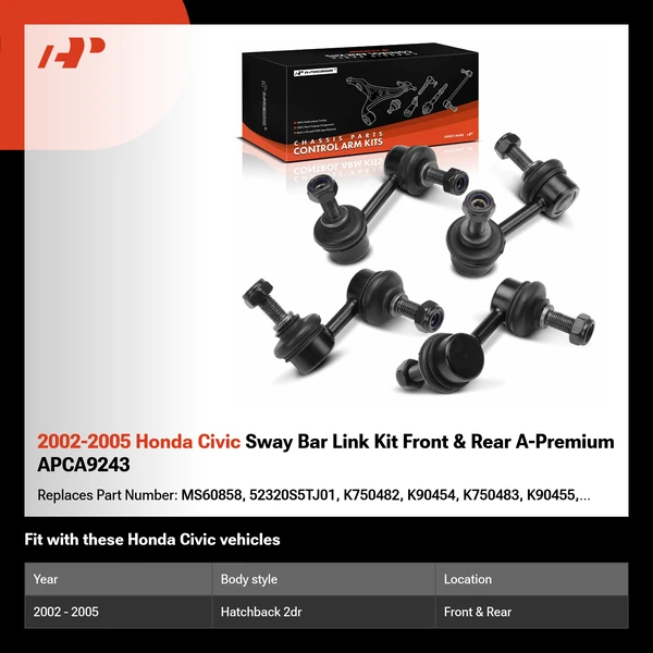 2002-2005 Honda Civic Sway Bar Link Kit Front & Rear A-Premium APCA9243