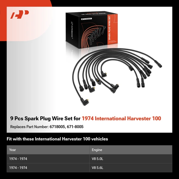 9 Pcs Spark Plug Wire Set for 1974 International Harvester 100