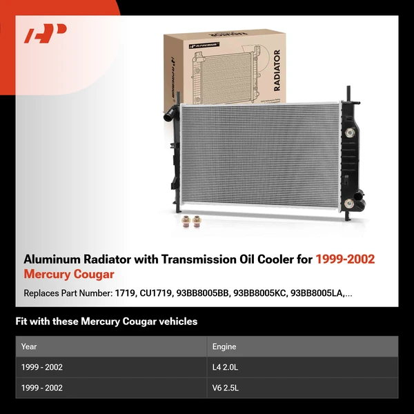 Aluminum Radiator with Transmission Oil Cooler for 1999-2002 Mercury Cougar