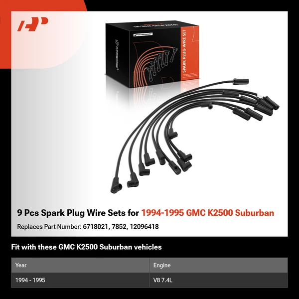 9 Pcs Spark Plug Wire Sets for 1994-1995 GMC K2500 Suburban