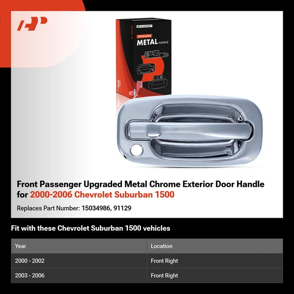 Front Passenger Upgraded Metal Chrome Exterior Door Handle for 2000-2006 Chevrolet Suburban 1500