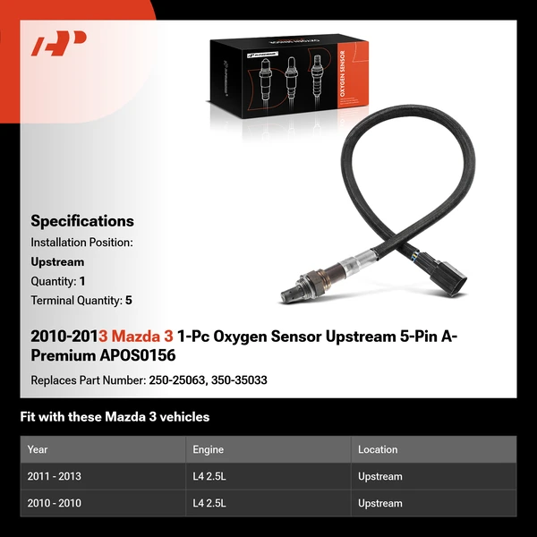 2010-2013 Mazda 3 1-Pc Oxygen Sensor Upstream 5-Pin A-Premium APOS0156