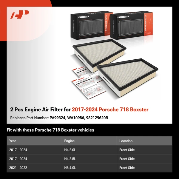 2 Pcs Engine Air Filter for 2017-2024 Porsche 718 Boxster