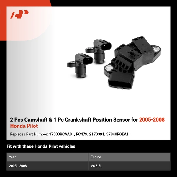 2 Pcs Camshaft & 1 Pc Crankshaft Position Sensor for 2005-2008 Honda Pilot