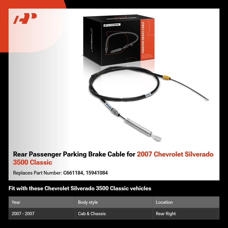 Rear Passenger Parking Brake Cable for 2007 Chevrolet Silverado 3500 Classic