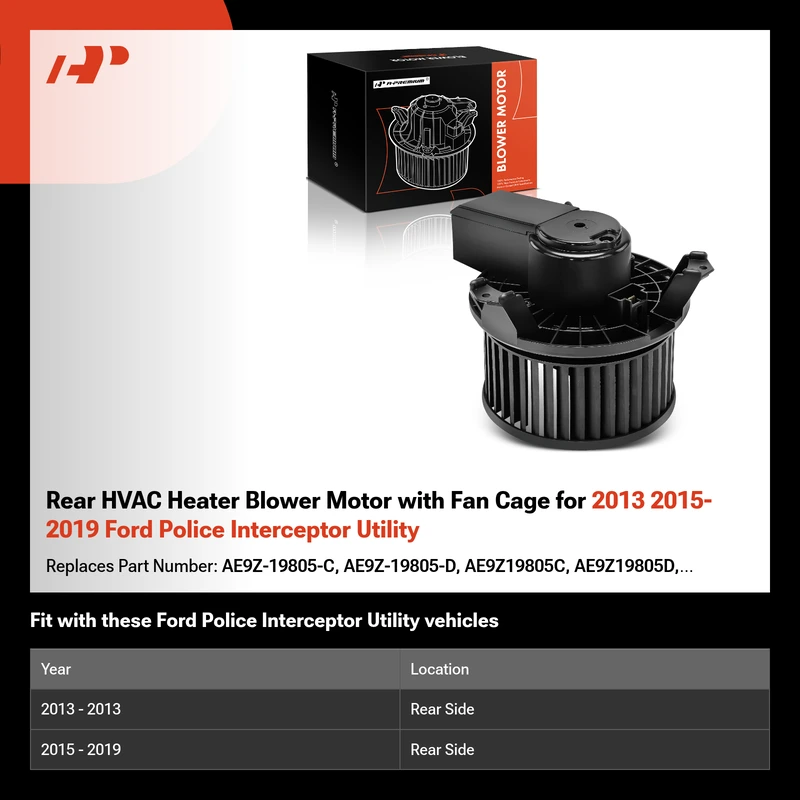 Rear HVAC Heater Blower Motor with Fan Cage for 2013 2015-2019 Ford Police Interceptor Utility