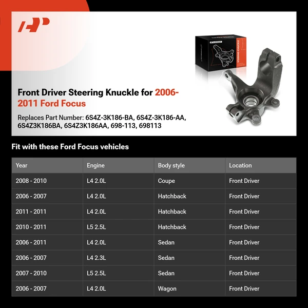 Front Driver Steering Knuckle for 2006-2011 Ford Focus