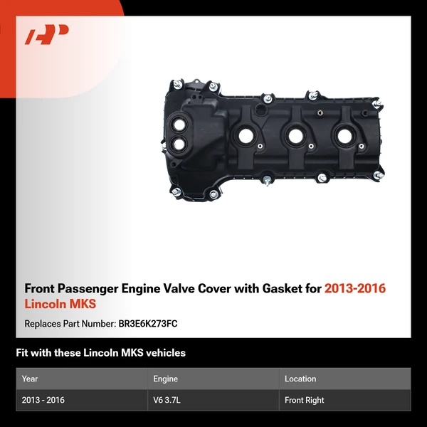 Front Passenger Engine Valve Cover with Gasket for 2013-2016 Lincoln MKS