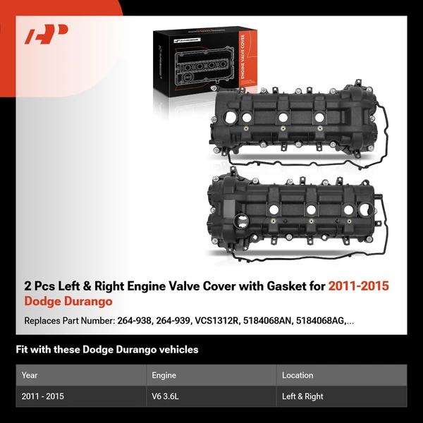 2 Pcs Left & Right Engine Valve Cover with Gasket for 2011-2015 Dodge Durango