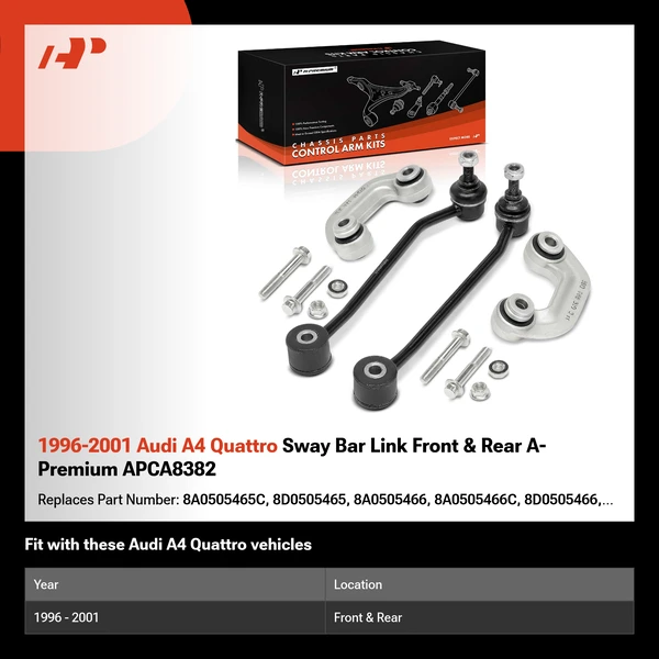 1996-2001 Audi A4 Quattro Sway Bar Link Front & Rear A-Premium APCA8382