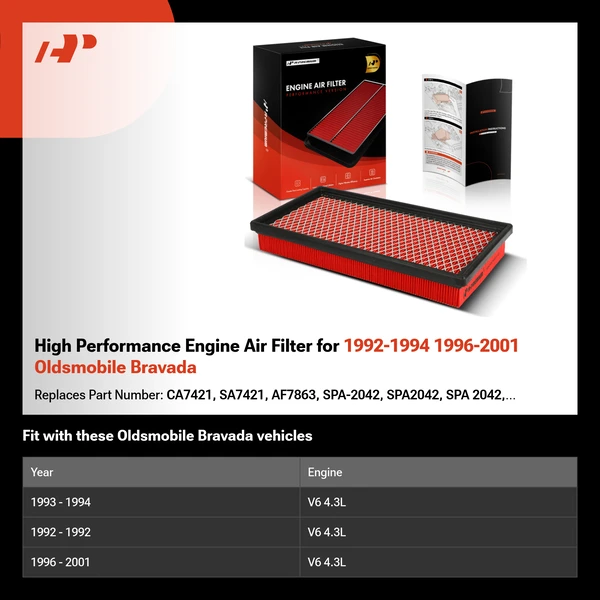 High Performance Engine Air Filter for 1992-1994 1996-2001 Oldsmobile Bravada