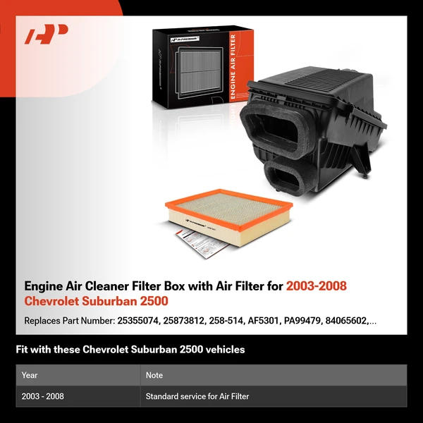 Engine Air Cleaner Filter Box with Air Filter for 2003-2008 Chevrolet Suburban 2500