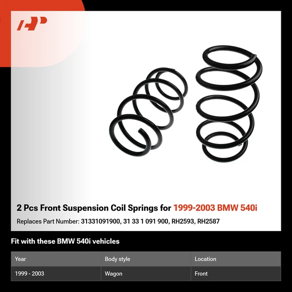 2 Pcs Front Suspension Coil Springs for 1999-2003 BMW 540i