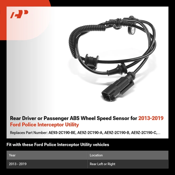 Rear Driver or Passenger ABS Wheel Speed Sensor for 2013-2019 Ford Police Interceptor Utility