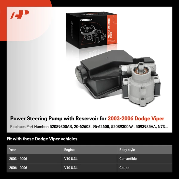 Power Steering Pump with Reservoir for 2003-2006 Dodge Viper