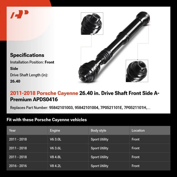 2011-2018 Porsche Cayenne 26.40 in. Drive Shaft Front Side A-Premium APDS0416