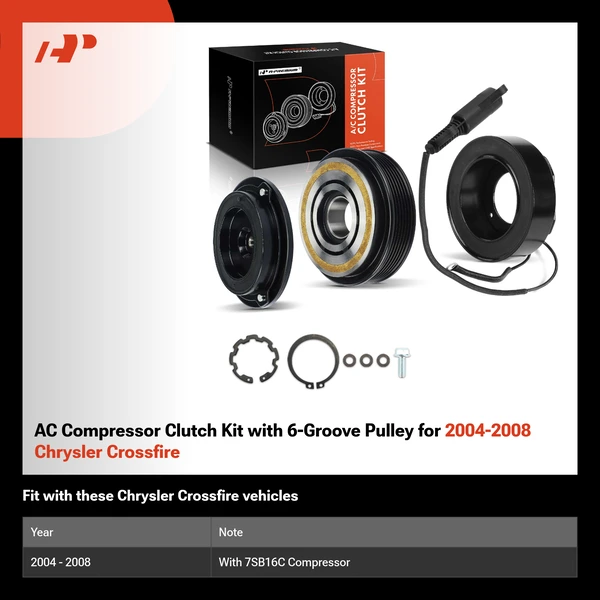 AC Compressor Clutch Kit with 6-Groove Pulley for 2004-2008 Chrysler Crossfire