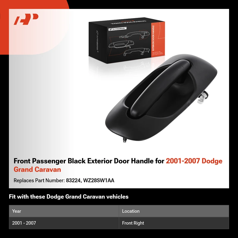 Front Passenger Black Exterior Door Handle for 2001-2007 Dodge Grand Caravan